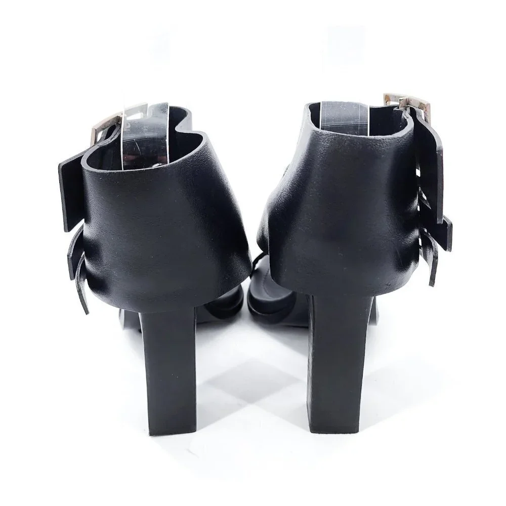 VERSUS by VERSACE Black Side Buckle Leather Sandals - Picture 8 of 12